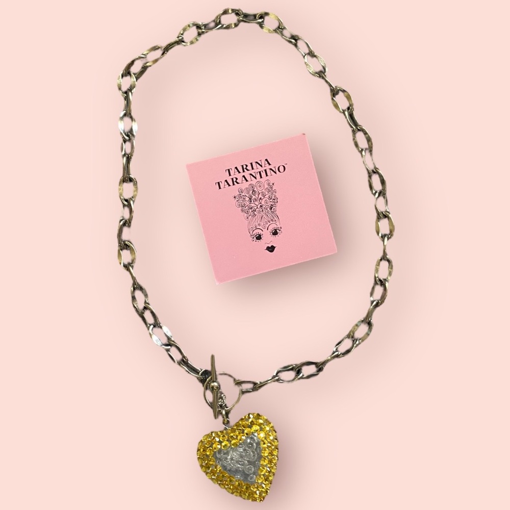 Tarina Tarantino Lucite Heart Necklace with Yellow Crystals and front closure